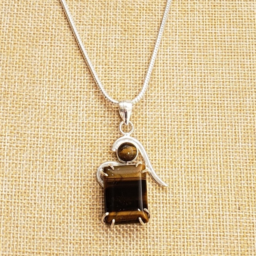 Tiger Eye Necklace, 925 Silver Tiger Eye Pendant Necklace, 925 Tiger Eye Gem